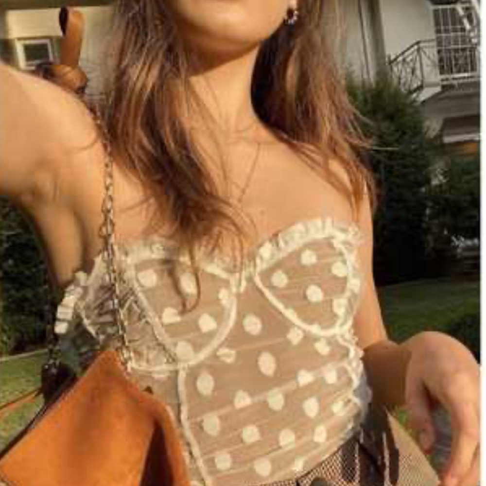 MAJORELLE Cream Polka Dot Mesh Bodysuit